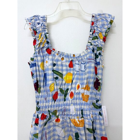 NWT Lisa Says Gah Annie Picnic Alfresco Print Maxi Dress Blue Gingham Food 2XL - Picture 6 of 11